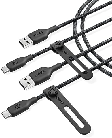 Anker USB C Cable Organic Braided (Pack of 2, 180 cm), Durable USB A to USB C Charging Cable, with Charging Protection, Compatible with iPhone 16/15, Galaxy, Huawei, Smartphone (USB 2.0, Black)