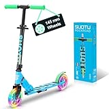 SUOTU Patinete Niño con Grandes Ruedas Iluminadas de 145 mm, Carga Máxima: 100 kg, Scooter para Niños de 3 a 12 Años, Plegable, Volante Ajustable Altura, Aluminio (Azul- Verde)