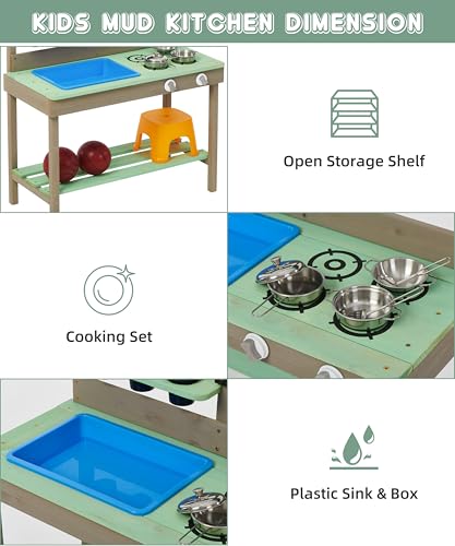 Mederra Kids Play Kitchen, Wood Mud Kitchen with Water Play Set & Cooking Toys for Outdoor, Gift for 3~8 - Thumbnail 2