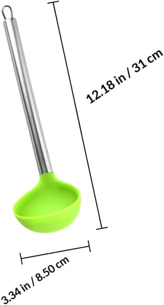 2pcs Non-stick Silicone Soup Ladles with Long Stainless Steel Handles, Green Cooking Spoons for Home Kitchen and Restaurant Use