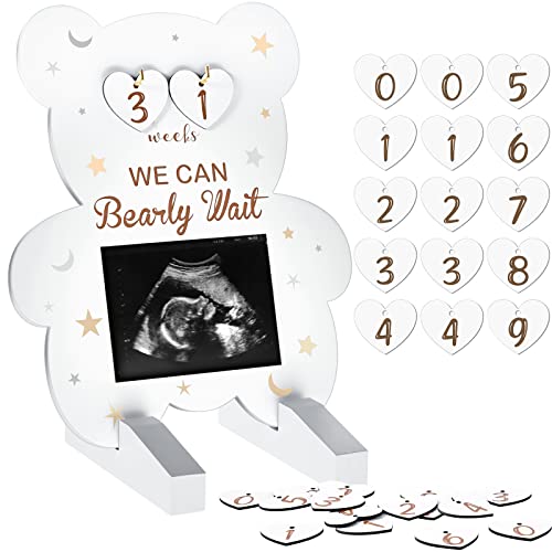 Geelin Bear Sonogram Picture Frames Pregnancy Announcements Bear Ultrasound Photo Frame Countdown Weeks First Time Mom Gifts For Baby Announcement Gender Reveal Party Bear Nursery Decor #TOP29