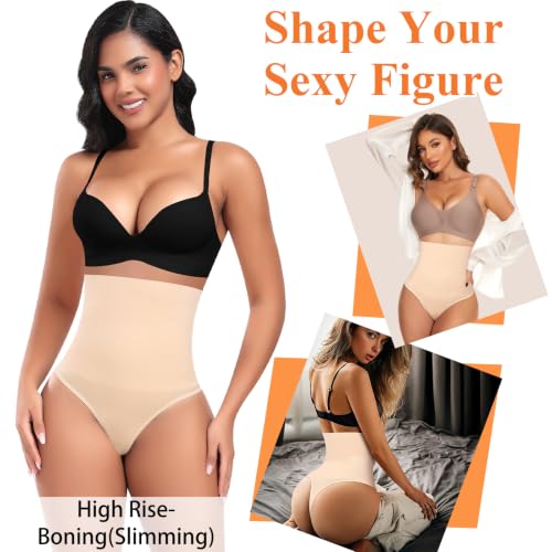 Image of Werena Tummy Control Thong Shapewear for Women High Waisted Body Shaper Panties Shaping Thong Girdle Underwear