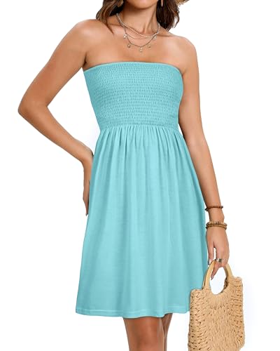 Image of elescat Summer Dresses for Women 2026 Strapless Casual Beach Cover Ups Tube Top Sundress