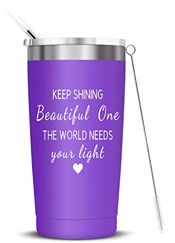 Keep Shining Beautiful One The World Needs Your Light - Funny Inspirational Birthday Gifts for Women, Her, Friends, Sisters, Coworkers, Daughter Gifts - KOOLDRINK Insulated Tumbler 20 oz Purple