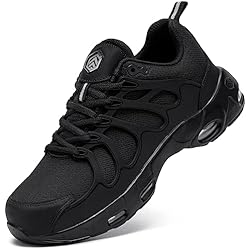 Zapatos Anticlavos LARNMERN Zapatos de Seguridad Hombre con Punta de Acero Zapatos de Trabajo Seguridad con Colchón de Aire Amortiguación Zapatillas de Deporte Ligeros Comodos SRC (Negro, 46EU)