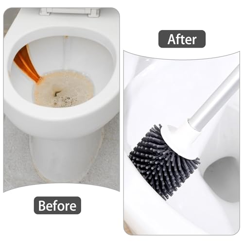 Image of 2 Pack Toilet Bowl Cleaners, Toilet Brush and Holder Set,Silicone Toilet Cleaner Brush,Toilet Scrubber with Floor Standing & Wall Mounted with Ventilated Holder for Bathroom Deep Cleaning
