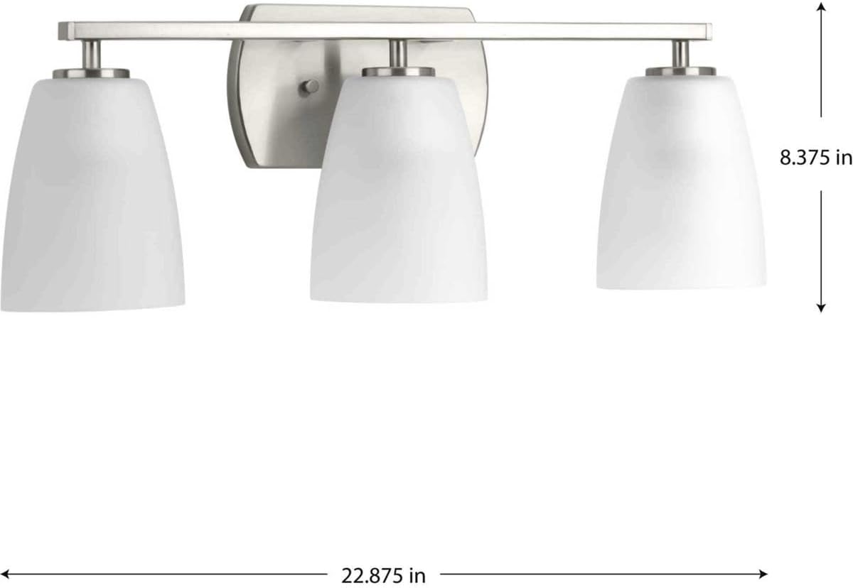 Progress Lighting Leap Collection 3-Light Etched Glass Modern Bath Vanity Light Brushed Nickel