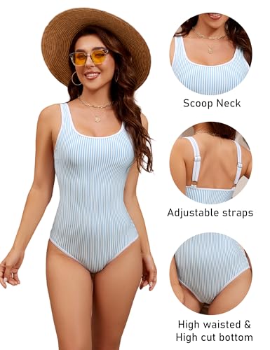 Image of BMJL Women's One Piece Swimsuit Sports Adjustable Strap Bathing Suit Color Block Ribbed High Cut Swimsuits