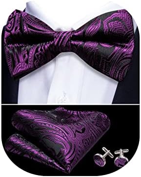 Barry.Wang Fashion Men's Bowtie Set,Wedding Party Bow Ties Silk Designer Handkerchief Cufflink Formal
