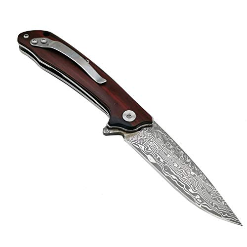 Albatross 7" Ball Bearing Assisted Opening Pocket Knife---Red Sandalwood Handle---Modern Damascus Steel Blade Folding Knife Gift Box - Hgdk023 #TOP2