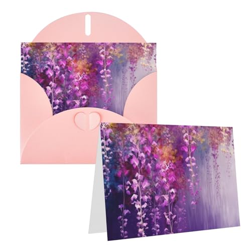 FHEDVBN 抽象的な紫のしだれ花 グリーティングカード1枚セット ブランクカード 4x6インチ バースデーカード ウェディングカード お見舞いカード サンキューカード 封筒付きメモカード あらゆる機会に