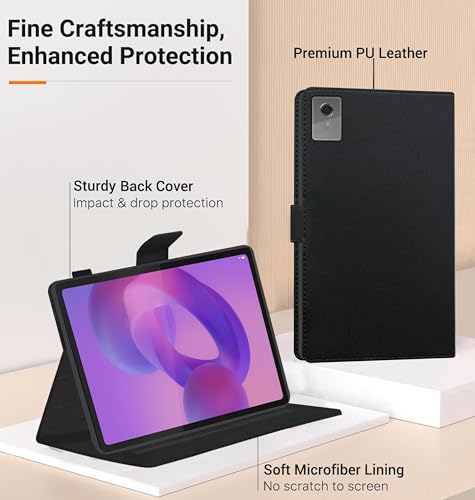 Image of TGK Flip Cover Case for Lenovo Idea Tab Plus 12.1 inch Tablet TB361FU TB361ZU Executive Leather Built-in Pencil Holder (Black)