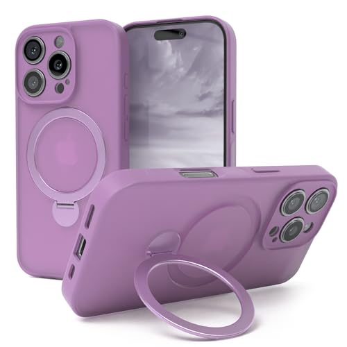 Coque iPhone 16 Pro violette compatible charge Qi et protection antichoc à anneau rotatif 360