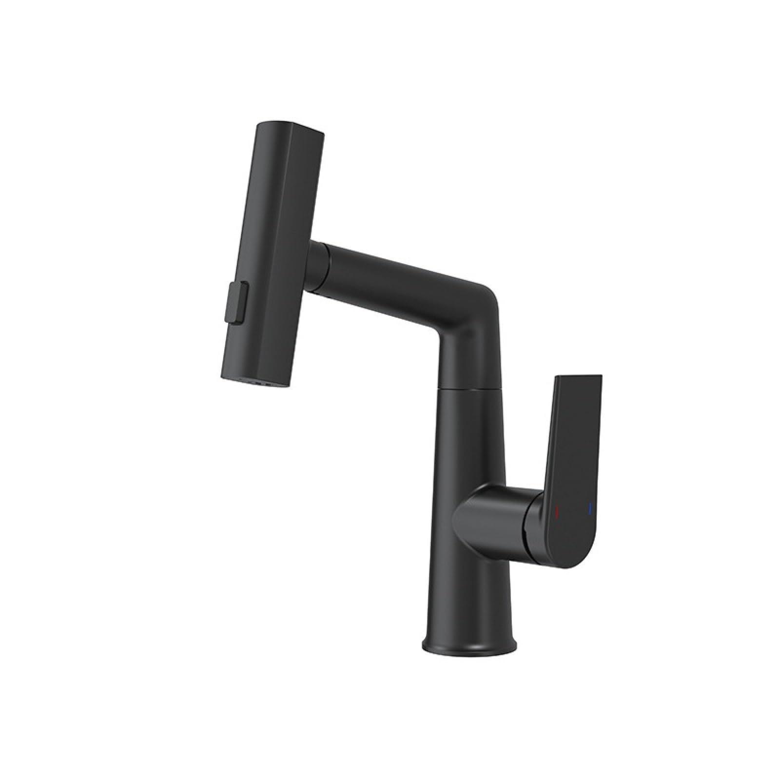Fanjubei Jet Black Bathroom Hot And Cold Pull-Out Faucet With Adjustable Rotating Washbasin, Matte Black