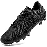 DimaiGlobal Scarpe da Calcio con Tacchetti Uomo Donna Professionali Scarpe da Calcetto per Prato Artificiale Futsal e Allenamento per Interno/Esterno - Antiscivolo Junior 43EU Nero/Grigio