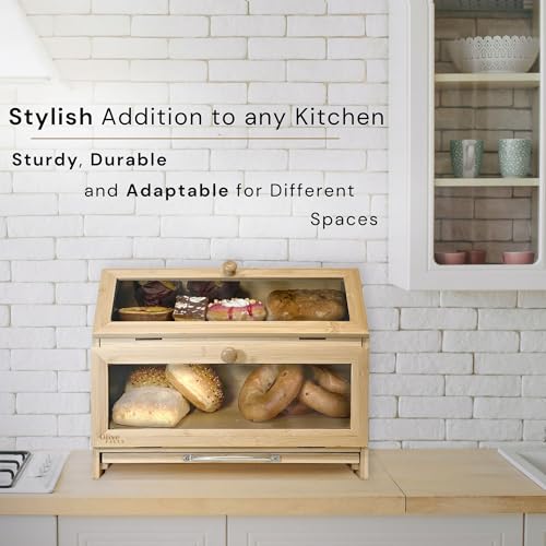 Olive Falls Large Two Layer Wooden Bread Bin & QUALITY CUTTING BOARD - Natural Bamboo. Clear Acrylic Windows and Ventilation Holes keep your Bread Storage Fresh For Longer. Easy Home Self Assembly. - Cosy Home Interiors Olive Falls Large Two Layer Wooden Bread Bin & QUALITY CUTTING BOARD - Natural Bamboo. Clear Acrylic Windows and Ventilation Holes keep your Bread Storage Fresh For Longer. Easy Home Self Assembly. - Image 6