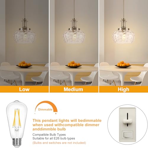 Image of Modern Pendant Lights Kitchen Island, Brushed Nickel Pendant Light Fixtures with 10 inch Clear Hammered Glass Shade, Industrial Hanging Pendant Lights Fixture for Kitchen Island Dining Room Bedroom Foyer