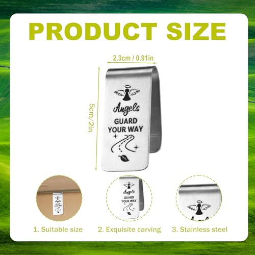 Image of Car Guardian Angel Visor Clip, Engraved Stainless Steel Car Visor Clip for Safe Travel Religious New Drivers Gift Men Women Friends Family(Silver)