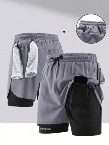 Image of GRECIILOOKS Shorts for Men Running | 2 in 1 Shorts Men with Compression Shorts |Gym Shorts for Man Workout with Phone Pocket | Quick Dry Sports Shorts for Gym Training