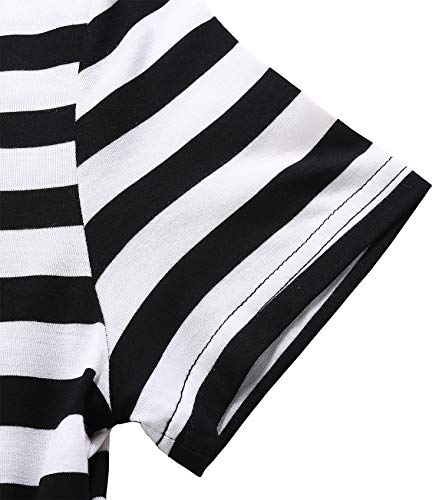Image of BI.TENCON Women's Striped Pleated Casual A-Line Dresses Knee Length with Pockets