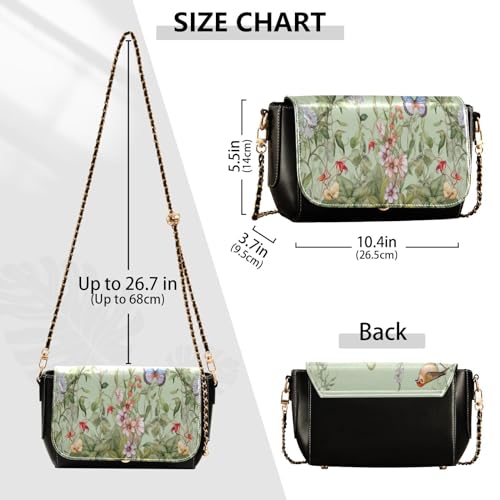 xigua Flower and Bird Green Leather Crossbody Bag for Women Small Handbag with Chain Strap, Flip-Top Crossbody Purse3