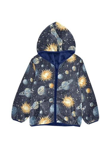 Planets Universe Girls Fleece Jacket Girls Fall Jacket Boys Coats Zip Up Hoodie Children Sherpa Warm Outerwear 2-10T