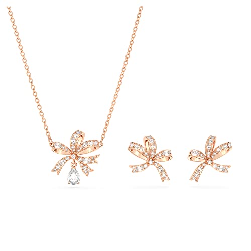 Swarovski parure Volta, collier et boucles d'oreilles nœud blanc, plaqué ton or rosé
