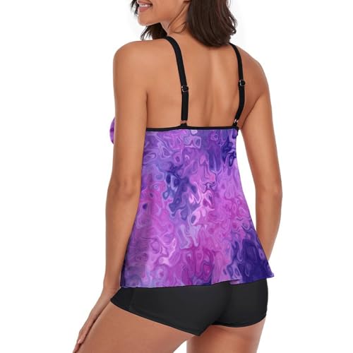 Womens Graphic Tankini Swimsuits Tummy Flowy Swimwear Two Piece Bathing Suits Swim Tank Top with Boyshorts2