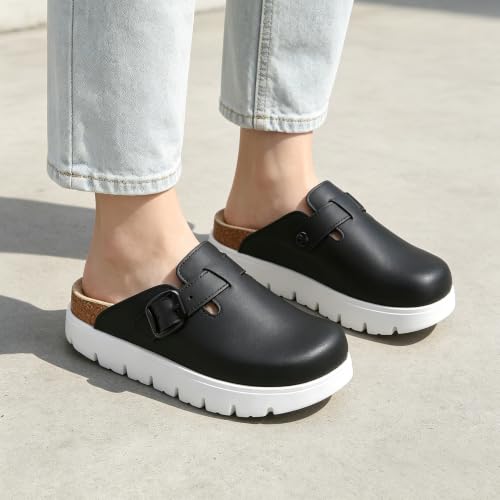 Image of Women's Suede Platform Clogs Chunky Mules Slip On