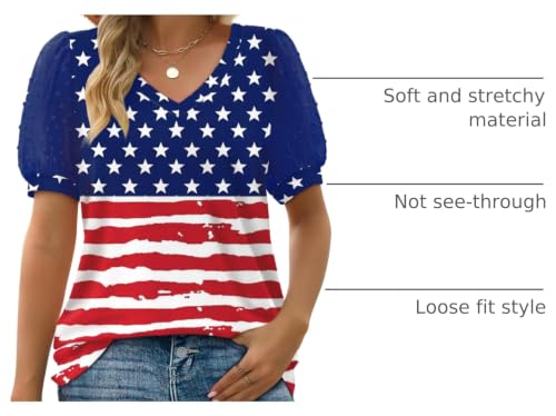 Image of Aokosor Womens Summer Tops V Neck T Shirts Swiss Dot Puff Sleeve Tops Loose Casual Tshirts