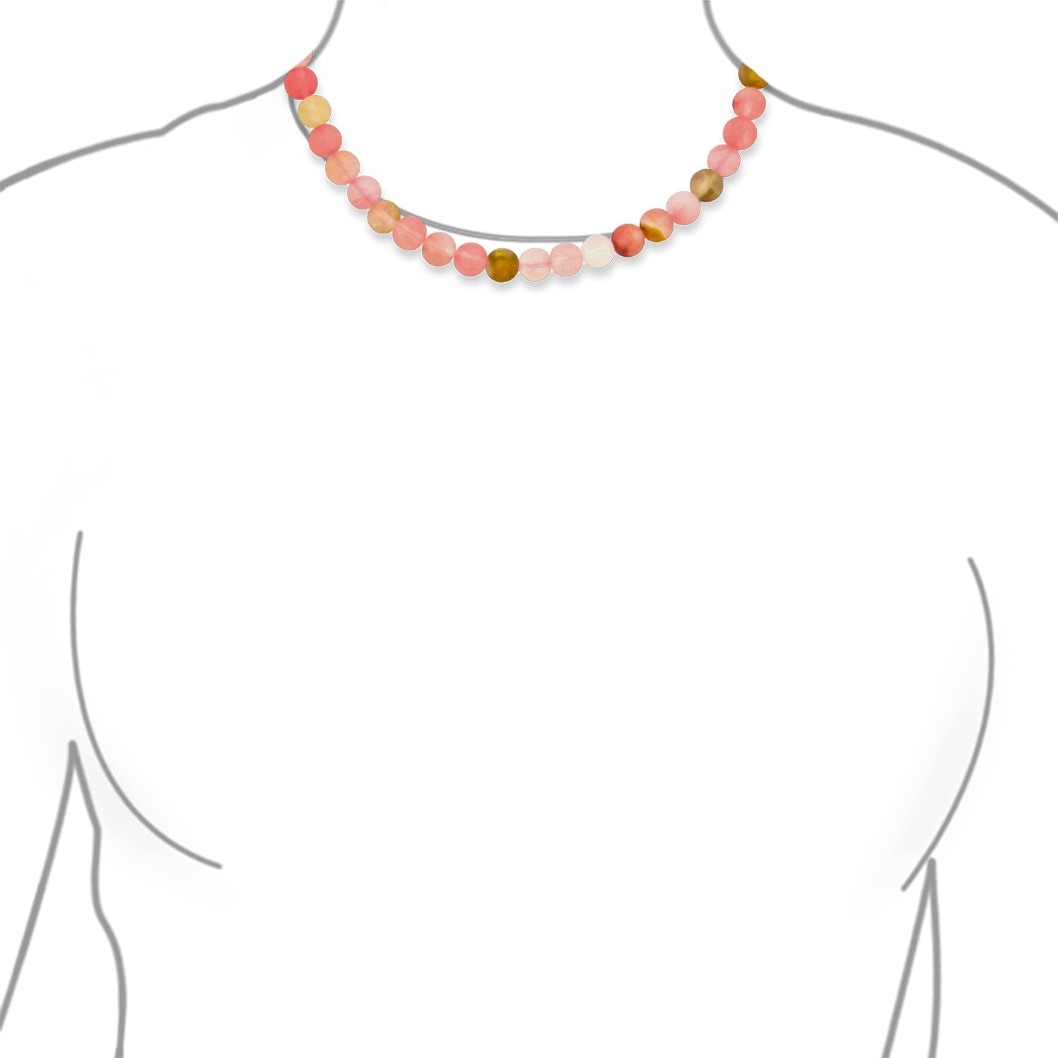 Bling Jewelry Collar de cuentas redondas de 10MM de jaspe taupe mixto simple multicolor y cuarzo rosa mate, joyería occidental para mujeres con cierre plateado de 17 pulgadas.