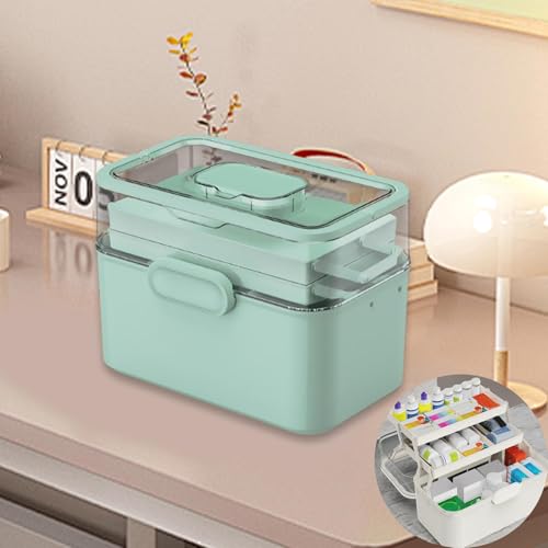 Boîte à pharmacie portable et conteneur pour accessoires de couture multifonction vert - 6
