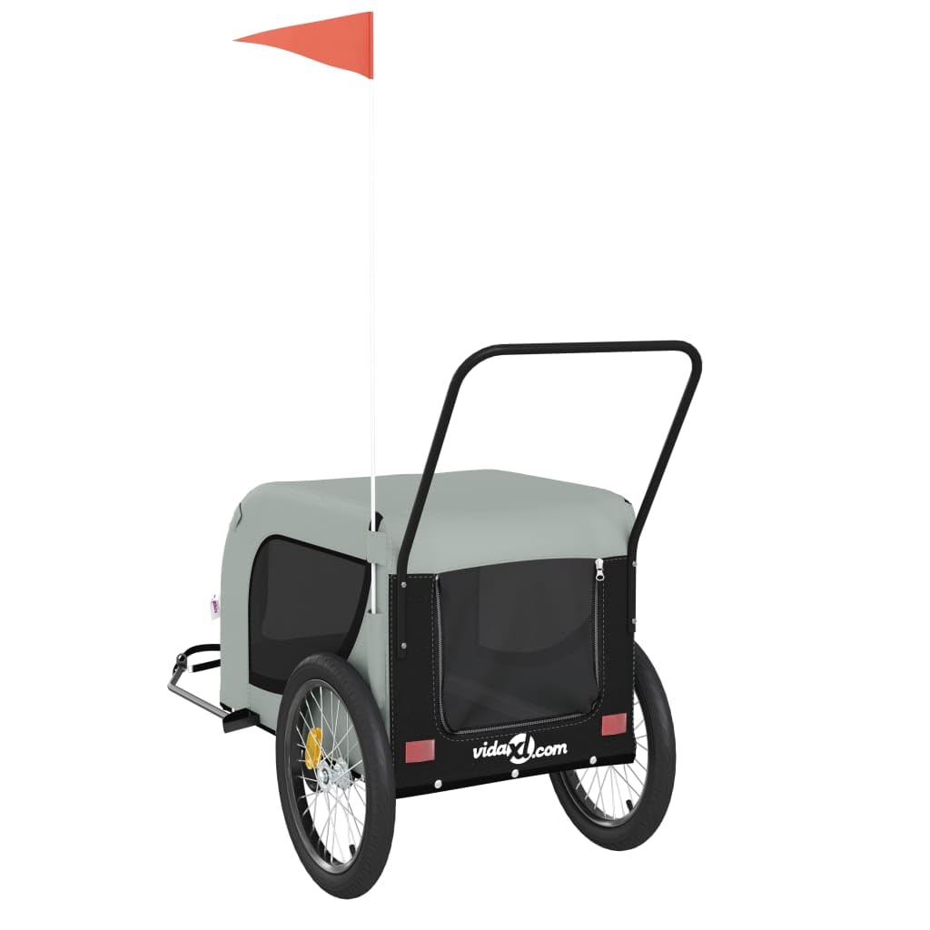 Homgoday Remolque de bicicleta para animales gris y negro Oxford y hierro, mueble carro para perro, carro para bicicleta, carro para perros, transportín perro bicicleta modelo 94028
