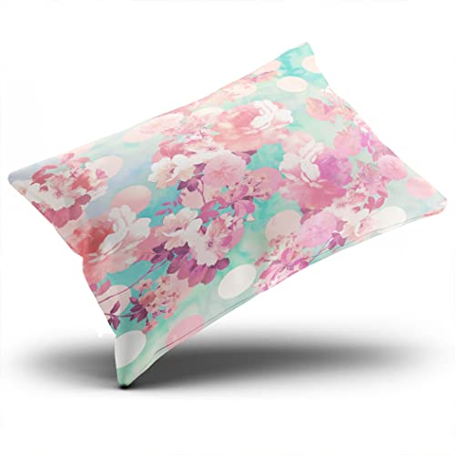 Onging Pillowcases Decorative Aqua Mint Turquoise Romantic Retro Floral Teal Polka Dots Home Sofa Lumbar Size 12X20 Inches Pillow Covers Cushion Case Two Sided Design Printed (Set Of 1) #TOP2