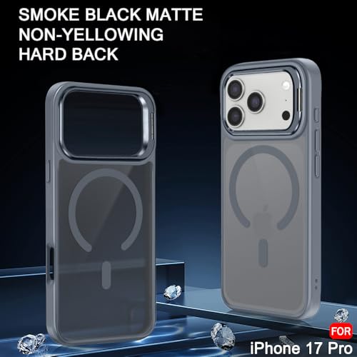 Image of TheGiftKart Hybrid Matte Frosted Back Cover Case for iPhone 17 Pro Compatible with MagSafe | Built-in Stand | Shockproof Hard Back Cover Case for iPhone 17 Pro (PC & TPU, Translucent Grey)