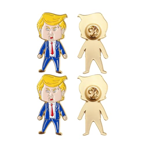 Happy Trump Face Pin Funny Dance Meme Young Man Enamel Lapel Pins MAGA for Women Cartoon Backpack Bags Coat Accessories Friendship Jewelry (Yellow Blue 2 Pcs)