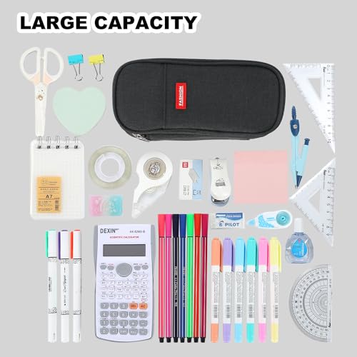 Image of Large Pencil Bag for Boys Teens Kids School Zipper Pencil Pouch Black | Organizer Aesthetic Pencil Case Big Stationery Pencil Box for School Office, Wear-resistant Fabric, Large Capacity Design