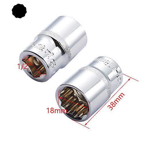 Utoolmart 18mm 12 Point Torx Shallow Socket 1/2inch Drive Chrome Vanadium Steel 38mm Length Universal Spline Shallow Impact Plum Sleeve for DIY Hand-Making Automotive Repairs 3pcs - Image 4
