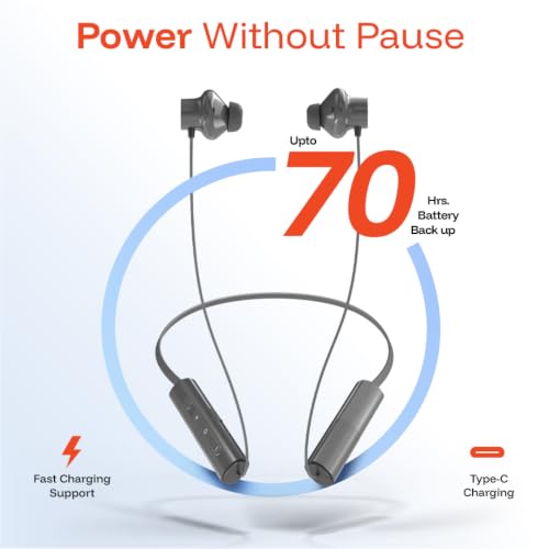 Image of Lava Probuds Xscape 13Neckband, 70H Battery, 3 EQ Modes with Button for Music Lovers, Dual Pair, Fast Charge in 10 min, Magnetic Buds, 45ms Latency, Built in mic Earphones (Grey)