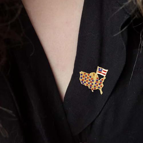 Image of Rhinestone Brooch Pins for Women, Vintage Crystal Enamel Brooches, American Flag Pin Patriotic Lapel Pins Gift for Suit Clothes Bag Accessories