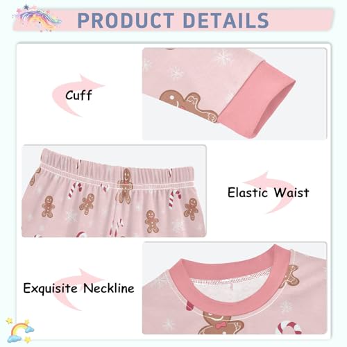 Gingerbread Men Candy Canes Cute Pajama Sets Long Sleeve Top and Pants, Snug Fit Sleepwear for Night Wears4