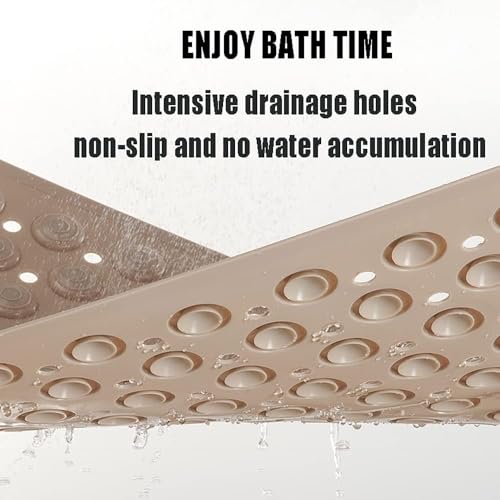 Image of SUPERSTUD Anti Skid Mat for Bathroom with Foot Scrubber || Bath Room Shower mat Silicone Drain Holes & Suction Cups || Foot Scrubber Mat for Bathroom-Toilate (Beige) 70 cm x 35 cm