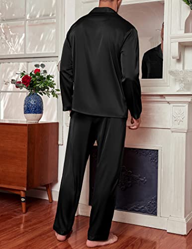 Ekouaer Men's Silk Pajama Set Long Satin Loungewear 2 Piece Pjs Classic Button Down Sleepwear S-XXL3