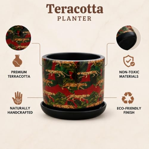 Image of Urban Upvan Decorative Terracotta Black Tiger Planter Pot for Home & Garden | Indoor Outdoor Flower Pot for Balcony, Living Room, Office & Table Decor (Pack of 1)