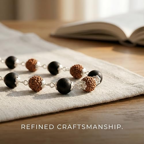 Image of Gratify Original Rudraksha & Karungali Mala 8mm 54 Beads | Spiritual Healing Mala for Protection & Focus | Meditation, Yoga & Prayer Beads for Men & Women (Pack of 1)