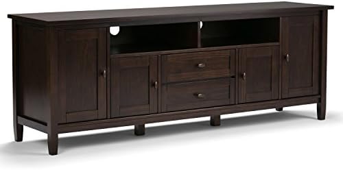 SIMPLIHOME Warm Shaker SOLID WOOD Universal TV Media Stand, 72" Wide , Farmhouse Rustic, Living Room Entertainment Center, Storage Shelves and Cabinets, for Flat Screen TVs up to 80" in Tobacco Brown