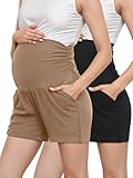 PARNIXS Sommermode Hotpants für Schwangerschaft, Kurze Hose mit Tasche, Bequeme und atmungsaktive Jogging-Shorts, Baseball-Sweathose, Schwarz, M