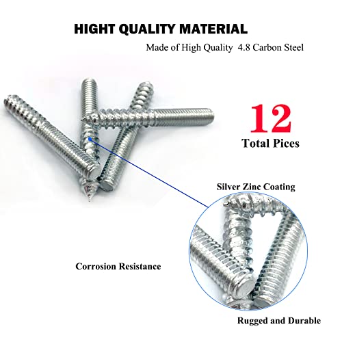 Image of 12 Pack 3 /8-16 x 3 Inch Silver Hanger Bolts - Double Headed Bolts for Furniture Screws - 75mm Length