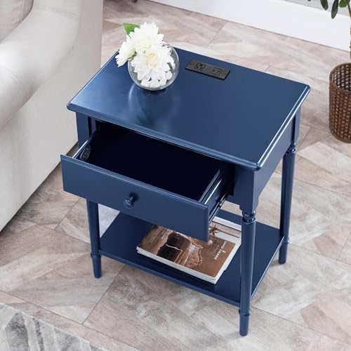 Leick Home Coastal Nightstand, Solid Wood, with USB-C Charging, 1 Drawer and 1 Shelf, Navy, 20022-NV - Image 14