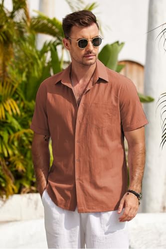 COOFANDY Mens Short Sleeve Button Down Shirts 100% Cotton Beach Style Textured Shirts2